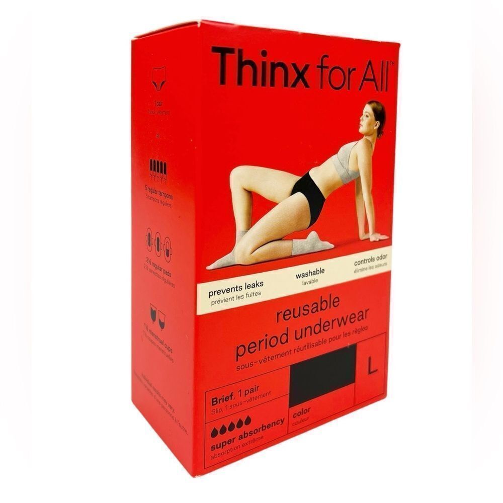 Thinx‎ For All Reusable Period Underwear Super Absorbency Black Size Large